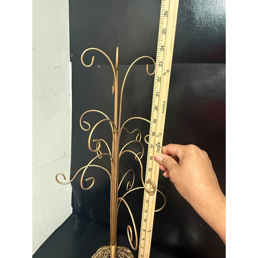 Vintage Gold Metal Scrollwork‎ Ornament Tree Display Stand 25 Inch Mesh Base